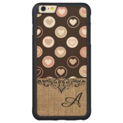 Girly Polka Dots and Burlap Pattern With Monogram Carved Maple iPhone 6 Plus Bumper Case