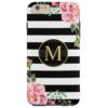 Girly Romantic Floral Black White Stripes Monogram Tough iPhone 6 Plus Case