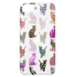 Girly Whimsical Cats aztec floral stripes pattern Cover For iPhone 5C