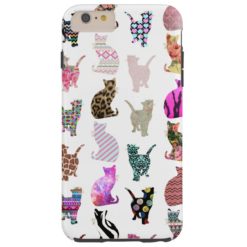 Girly Whimsical Cats aztec floral stripes pattern Tough iPhone 6 Plus Case