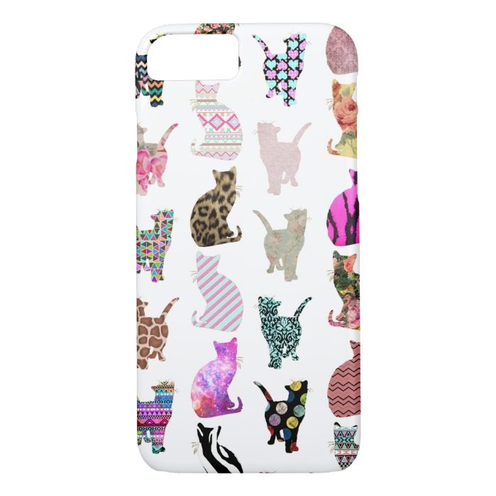 Girly Whimsical Cats aztec floral stripes pattern iPhone 7 Case