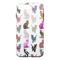Girly Whimsical Cats aztec floral stripes pattern iPhone 7 Plus Case