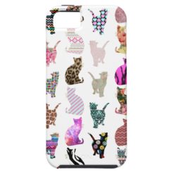 Girly Whimsical Cats aztec floral stripes pattern iPhone SE/5/5s Case