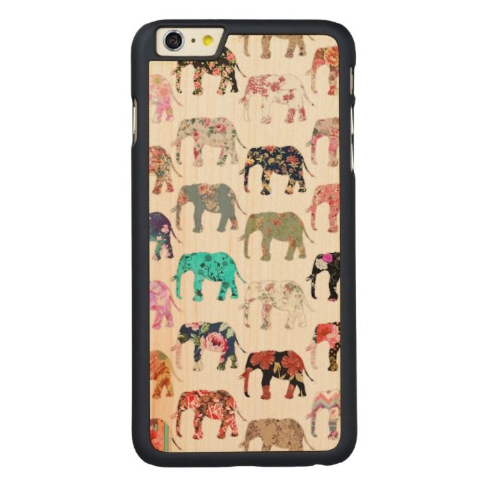 Girly Whimsical Retro Floral Elephants Pattern Carved Maple iPhone 6 Plus Slim Case