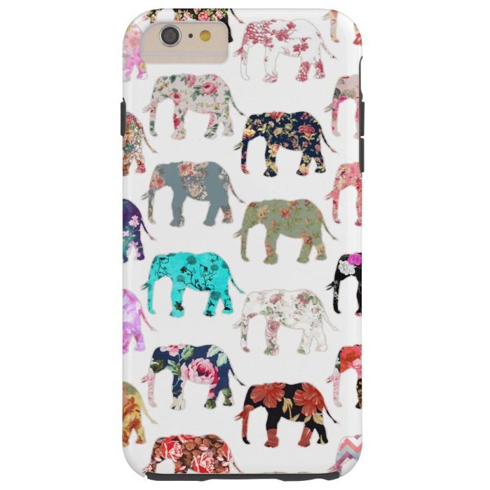 Girly Whimsical Retro Floral Elephants Pattern Tough iPhone 6 Plus Case