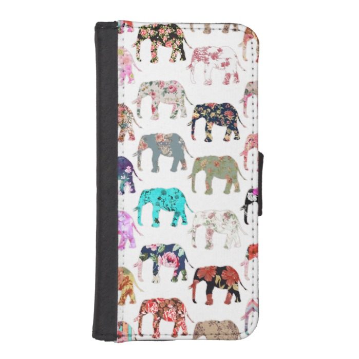 Girly Whimsical Retro Floral Elephants Pattern Wallet Phone Case For iPhone SE/5/5s
