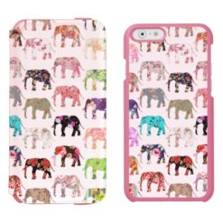 Girly Whimsical Retro Floral Elephants Pattern iPhone 6/6s Wallet Case