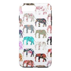Girly Whimsical Retro Floral Elephants Pattern iPhone 7 Plus Case