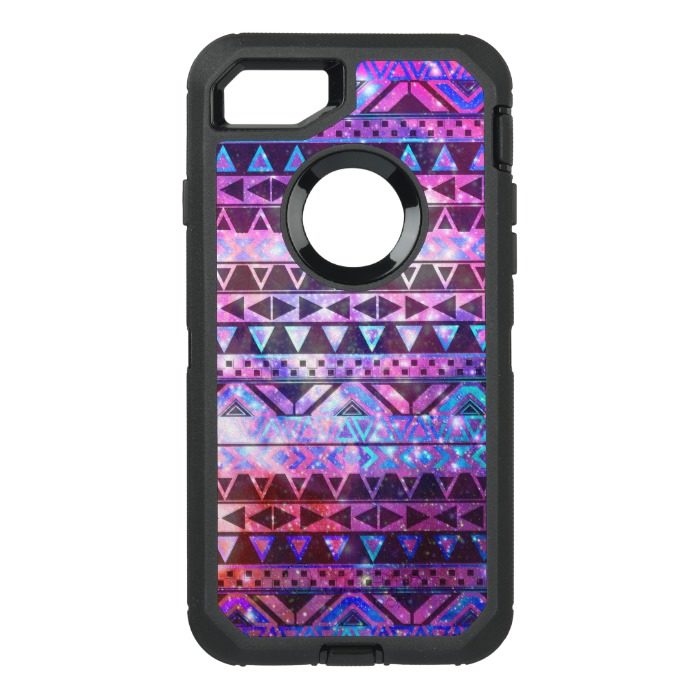 Girly aztec pattern pink teal nebula space OtterBox defender iPhone 7 case