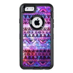 Girly aztec pattern pink teal nebula space OtterBox defender iPhone case