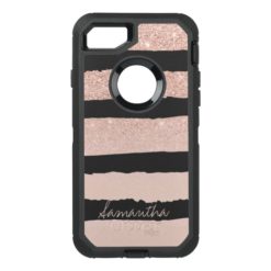 Girly blush pink faux rose gold stripes OtterBox defender iPhone 7 case