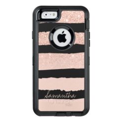 Girly blush pink faux rose gold stripes custom OtterBox defender iPhone case
