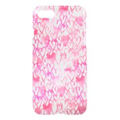 Girly pink watercolor hand drawn hearts pattern iPhone 7 case