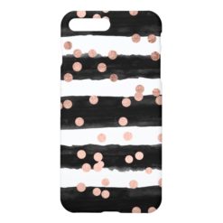 Girly rose gold confetti black watercolor stripes iPhone 7 plus case