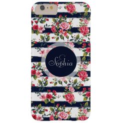 Girly vintage roses floral watercolor stripes barely there iPhone 6 plus case