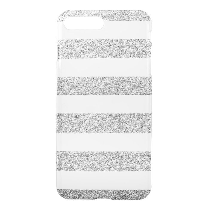 Glamor White Stripes with Silver Glitter Printed iPhone 7 Plus Case