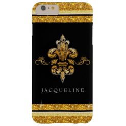 Glitter Look Faux Gold Black French Fleur de Lis Barely There iPhone 6 Plus Case