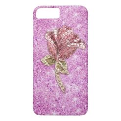 Glitter red rose flower on purple iPhone 7 plus case