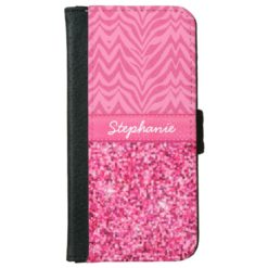 Glitzy Pink Zebra Wallet Phone Case For iPhone 6/6s