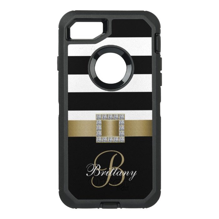 Gold Black Bold Stripes Diamonds OtterBox Defender iPhone 7 Case