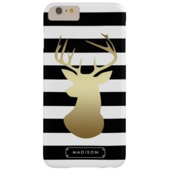 Gold Deer Head Black & White Stripes Personalized Barely There iPhone 6 Plus Case