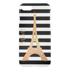 Gold Eiffel Tower on Stripes Clear iPhone 7 Case