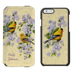 Gold Finches & Apple Blossoms Yellow iPhone 6/6s Wallet Case