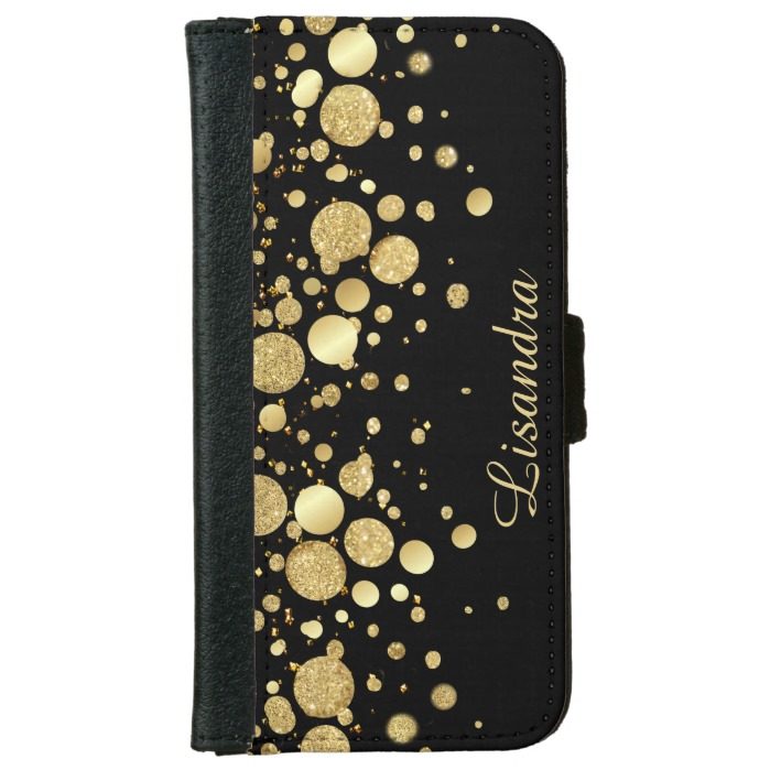 Gold Foil Confetti On Black - iPhone 6 Wallet Phone Case For iPhone 6/6s