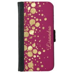 Gold Foil Confetti On Wine Pink - iPhone 6 Wallet Phone Case For iPhone 6/6s