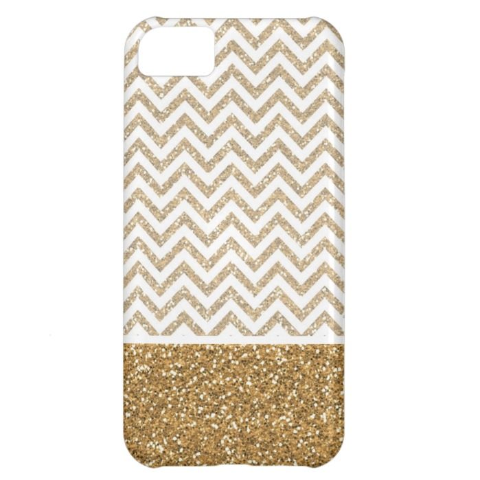 Gold Glam Faux Glitter Chevron Case For iPhone 5C