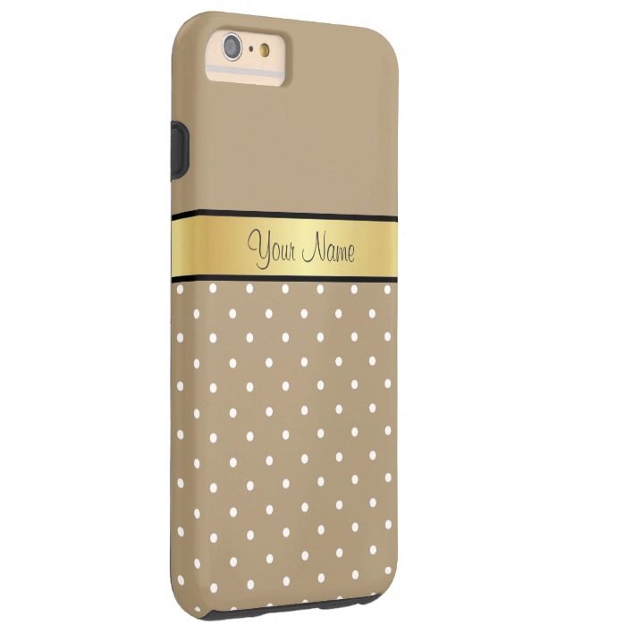 Gold Monogram. Chic Starfish Brown White Polka Dot Tough iPhone 6 Plus Case