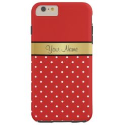 Gold Monogram On Chic Tomato Red White Polka Dots Tough iPhone 6 Plus Case