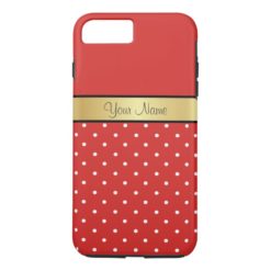 Gold Monogram On Chic Tomato Red White Polka Dots iPhone 7 Plus Case