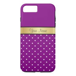 Gold Monogram On Violet Purple & White Polka Dots iPhone 7 Plus Case