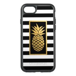 Gold Pineapple Modern Black & White Stripes OtterBox Symmetry iPhone 7 Case