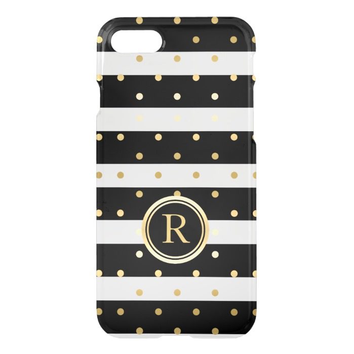 Gold Polka Dots & Black & White Stripes iPhone 7 Case