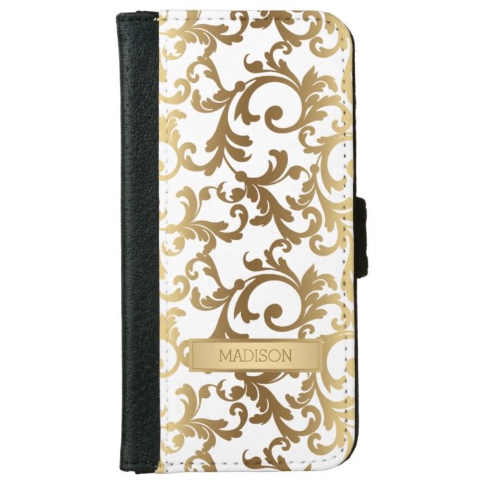 Gold Tone Elegant Damask Pattern Wallet Phone Case For iPhone 6/6s