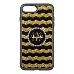 Gold Wave Glitter Diamond Girly Monogrammed OtterBox Symmetry iPhone 7 Plus Case