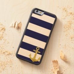 Gold anchor nautical stripes Carved maple iPhone 6 bumper