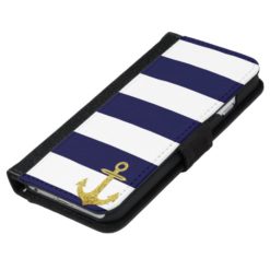 Gold anchor nautical stripes iPhone 6/6s wallet case