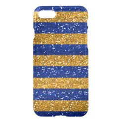 Gold and Navy Blue Glitter Stripes Printed iPhone 7 Case