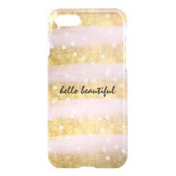 Gold and Pink Stripes Bokeh Confetti iPhone 7 Case
