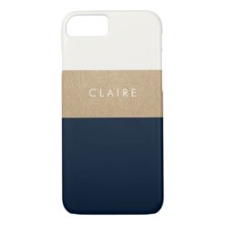 Gold leather and navy blue iPhone 7 case