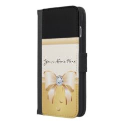Gorgeous Black & Distressed Gold with Cute Bow iPhone 6/6s Plus Wallet Case