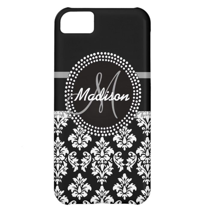 Gray Black Damask with Monogram Case For iPhone 5C