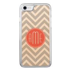Gray Chevron and Coral Monogram Carved iPhone 7 Case