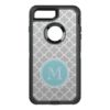 Gray Quatrefoil Pattern Blue Monogram OtterBox Defender iPhone 7 Plus Case