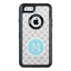 Gray Quatrefoil Pattern Blue Monogram OtterBox Defender iPhone Case