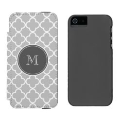 Gray Quatrefoil Pattern Charcoal Monogram Wallet Case For iPhone SE/5/5s