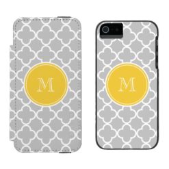 Gray Quatrefoil Pattern Yellow Monogram iPhone SE/5/5s Wallet Case